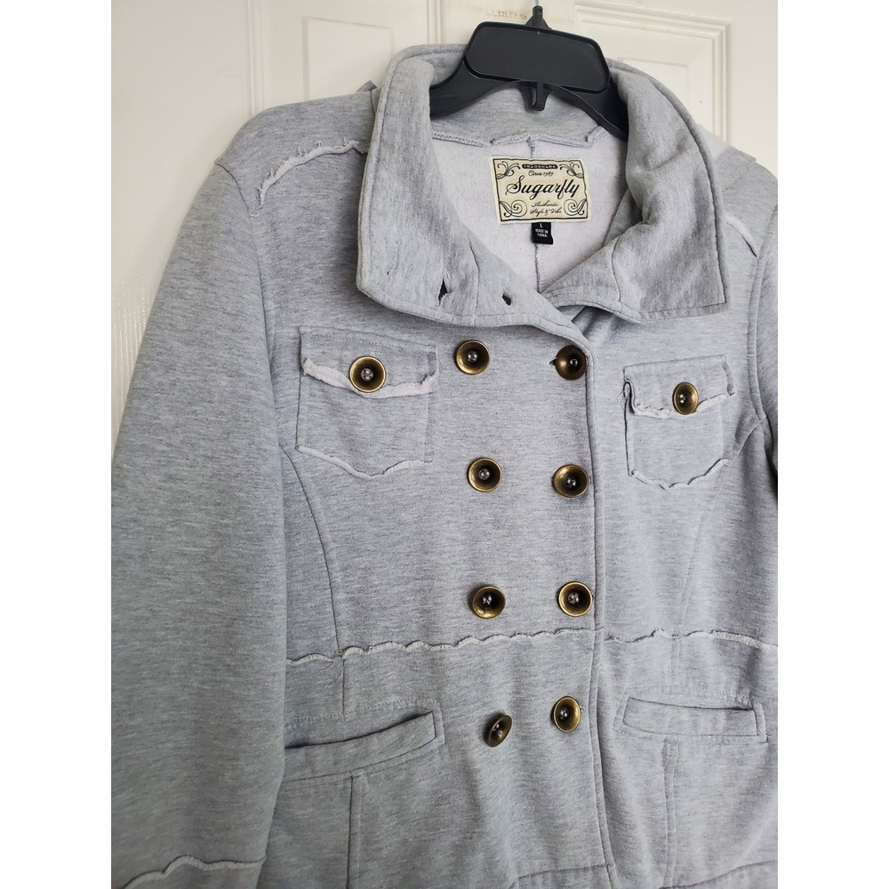 Sugarfly Jacket Gray Excellent Double‎ Breasted Detachable Hood L